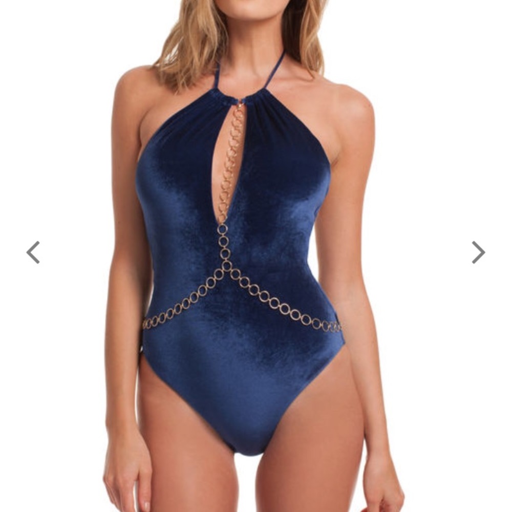 Trina Turk veleveteen blue swimsuit